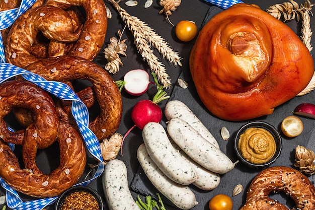 Conjunto tradicional de Oktoberfest Pretzels eisbein de codillo de cerdo ahumado con lúpulo