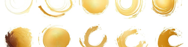 conjunto de trazos abstractos de oro aislados en blanco en el estilo de formas circulares
