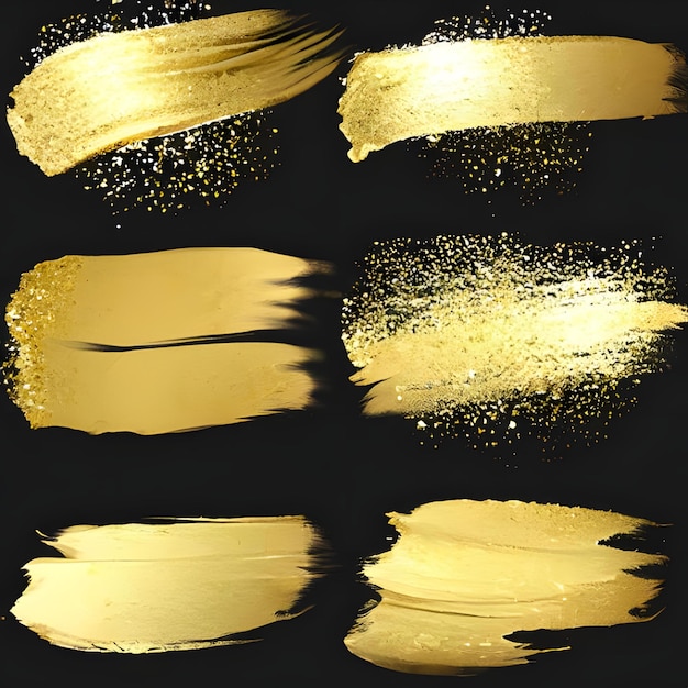 Conjunto de trazos de pincel de pintura dorada Arte texturizado brillante dorado abstracto 5