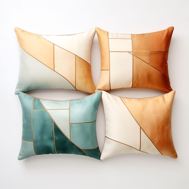 un conjunto de tres almohadas con un diseño marrón y naranja