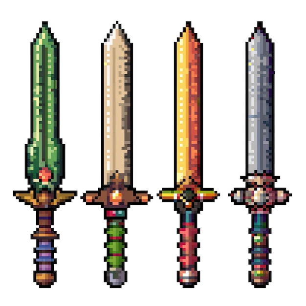 un conjunto de tres espadas de diferentes colores