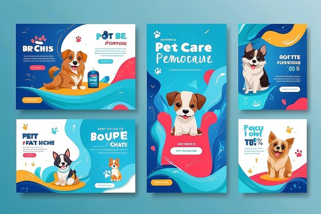 Foto conjunto de tres fluidos de fondo de cuidado de mascotas promoción de banner paquete de redes sociales plantilla vector premium