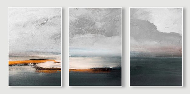 Un conjunto de tres fondos abstractos de arte de pintura al óleo dibujados a mano Óleo sobre lienzo Textura dorada Frag