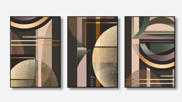Conjunto de tres fondos minimalistas abstractos ilustraciones dibujadas a mano con patrones de arte geométrico