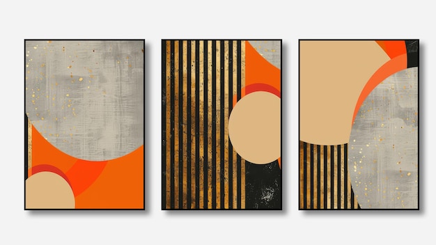 Conjunto de tres fondos minimalistas abstractos ilustraciones dibujadas a mano con patrones de arte geométrico