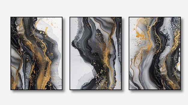 Conjunto de tres fondos minimalistas abstractos ilustraciones dibujadas a mano con patrones de arte geométrico