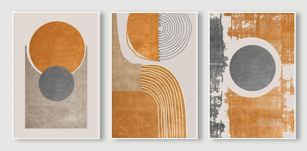 Un conjunto de tres fondos minimalistas. Patrón geométrico de arte ilustraciones pintadas a mano, papel tapiz