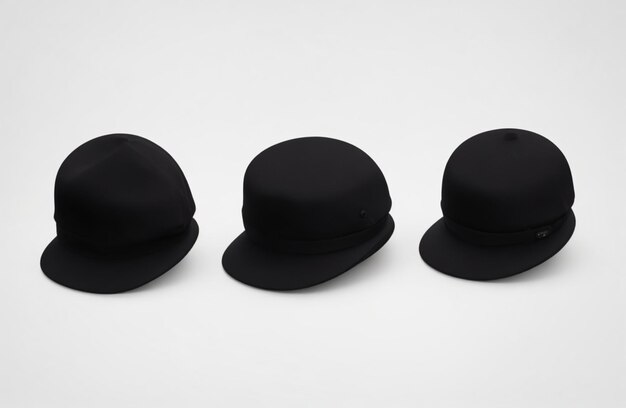 Foto conjunto de tres gorras negras
