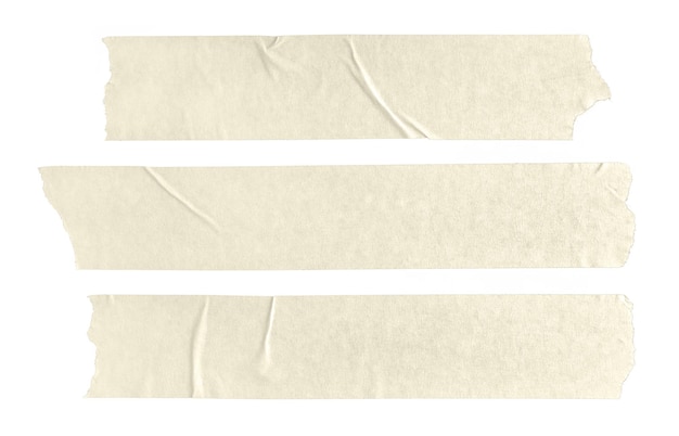 Conjunto de tres pegatinas de papel en blanco beige aisladas sobre un fondo blanco Maqueta de plantilla