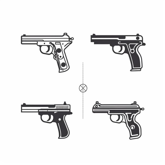 Un conjunto de tres pistolas con la letra x a la izquierda.