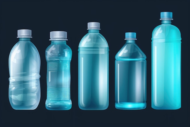 Un conjunto de tres tipos diferentes de botellas de agua IA generativa