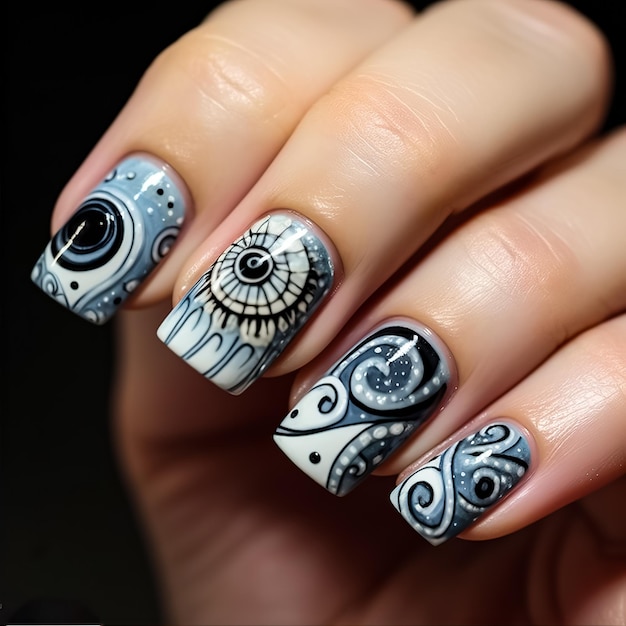 conjunto de uñas acrílicas de forma cuadrada corta muy abstracta