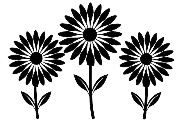 conjunto de vector de silueta de flor de margarita en fondo blanco