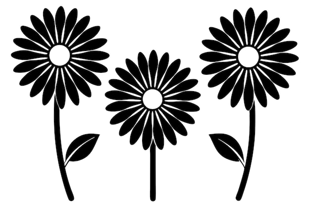 conjunto de vector de silueta de flor de margarita en fondo blanco