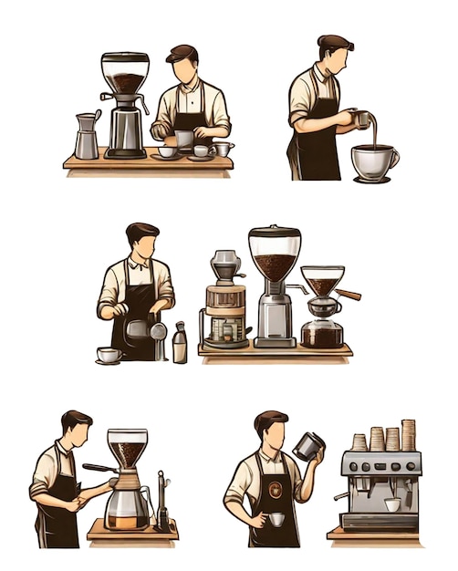 Foto conjunto de vectores de café elaborado por baristas