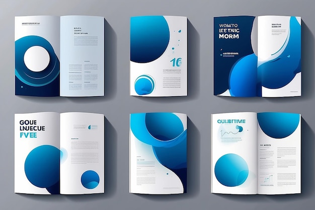 Conjunto de vectores de diseño geométrico de cartera Forma de círculo de gradiente gráfico líquido azul abstracto en la presentación del libro de portada