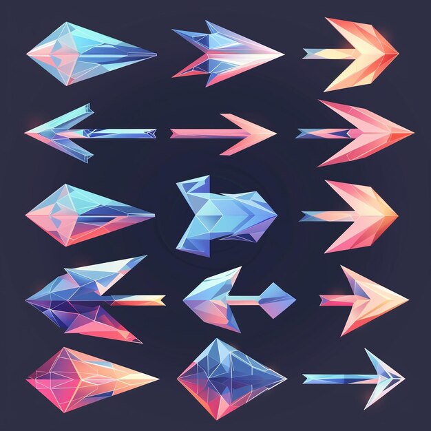 Conjunto de vectores de flecha rústicos de época con texturas angustiadas y colores audaces, ideal para diseños retro, arte gráfico y proyectos de señalización direccional