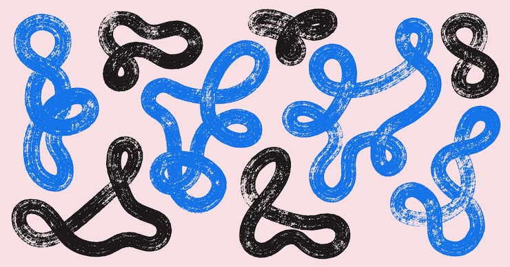 Foto conjunto de vectores de líneas de remolino de pintura negra y azul plantilla de papel tapiz abstracto diseño textil de moda