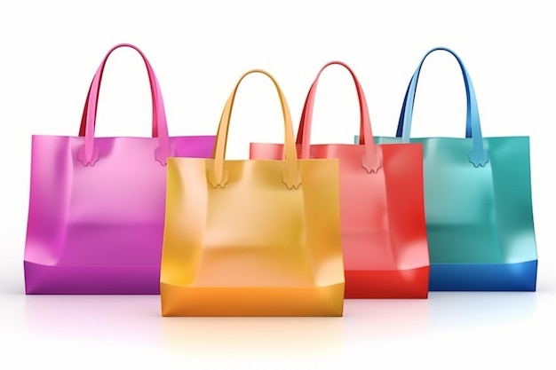 Conjunto vectorial de bolsas de compras vacías de colores realistas para promoción aisladas en fondo blanco