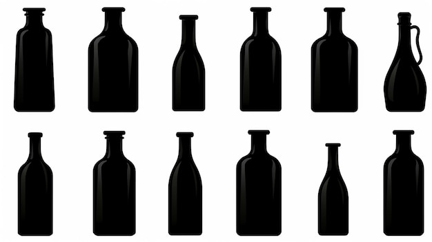 Foto conjunto vectorial de botellas de cerveza negras y blancas