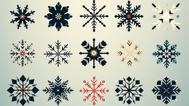 Conjunto vectorial de copos de nieve para íconos de invierno y Navidad