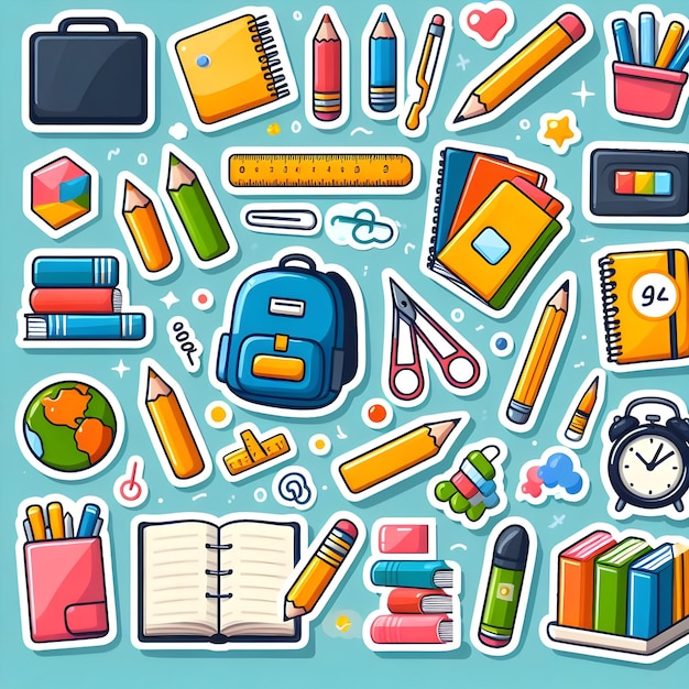 Foto conjunto vectorial de materiais de educação para estudantes