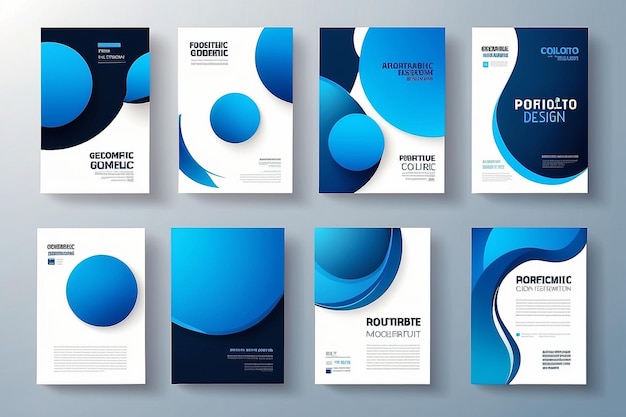Conjunto vectorial de diseño geométrico de cartera Círculo de gradiente gráfico líquido azul abstracto