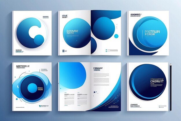 Conjunto vectorial de diseño geométrico de cartera Círculo de gradiente gráfico líquido azul abstracto