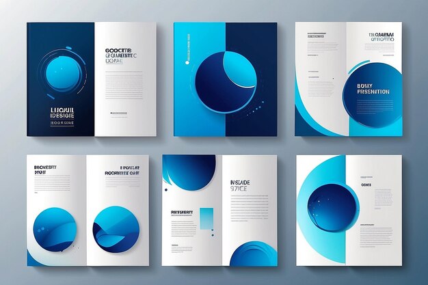 Conjunto vectorial de diseño geométrico de cartera Círculo de gradiente gráfico líquido azul abstracto