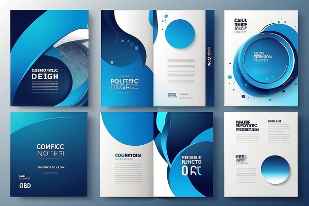Conjunto vectorial de diseño geométrico de cartera Círculo de gradiente gráfico líquido azul abstracto