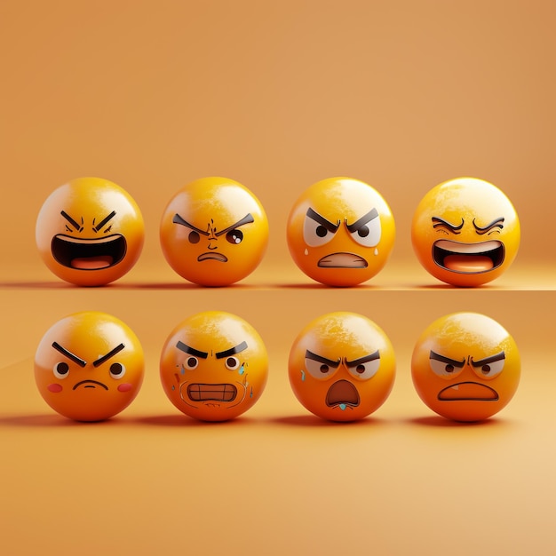 Conjunto vectorial de emoji enojados Emoji cara enojada con diferentes expresiones faciales como pis irritado loco