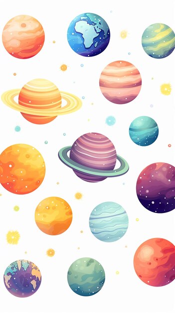 Conjunto vectorial de planetas de dibujos animados Conjunto aislado colorido