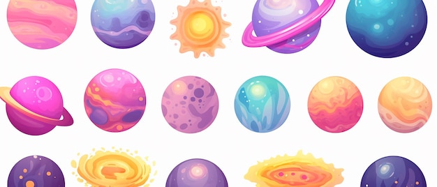 Conjunto vectorial de planetas de dibujos animados Conjunto aislado colorido