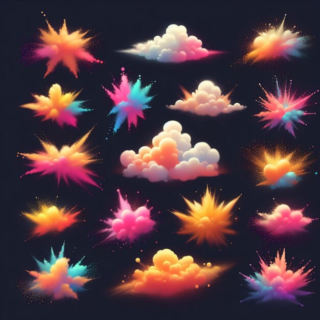 Conjunto vectorial realista de nubes de polvo coloridas o explosiones