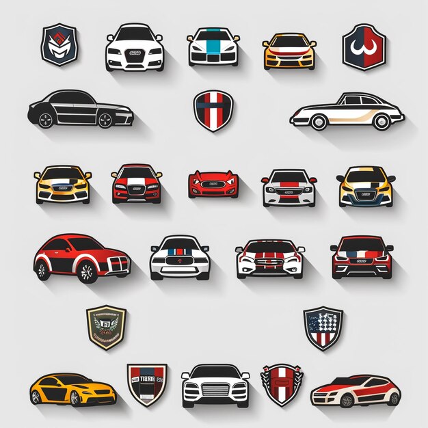 Conjunto de vehículos de tráfico urbano Vista frontal de los coches de lujo modernos Ilustración vectorial plana