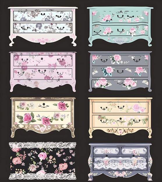 Conjunto de vestidos Shabby Chic de 8 bits de píxeles con patrones florales y diseño artístico de collage de activos de La Game