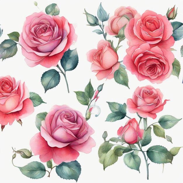 Conjunto vetorial de belas rosas aquareladas