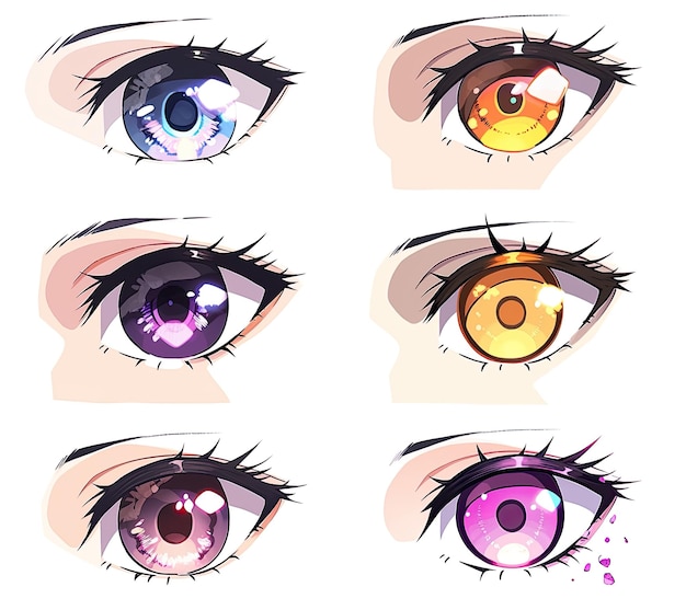 Conjunto vetorial de belos olhos femininos de anime com diferentes cores Ilustração vetorial