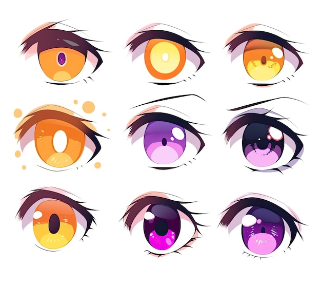 Foto conjunto vetorial de belos olhos femininos de anime com diferentes cores ilustração vetorial