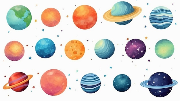 Conjunto vetorial de planetas de desenho animado Conjunto isolado colorido