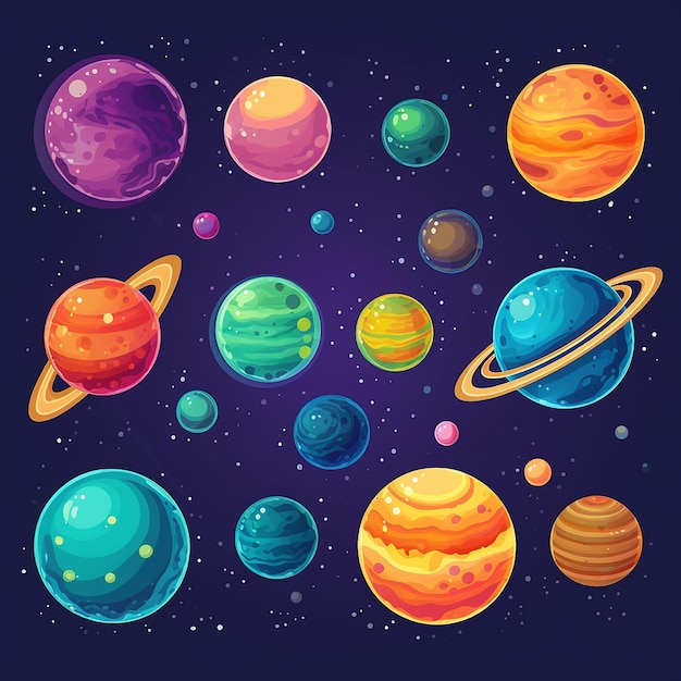 Conjunto vetorial de planetas de desenho animado Conjunto isolado colorido