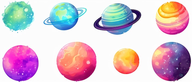 Conjunto vetorial de planetas de desenho animado Conjunto isolado colorido