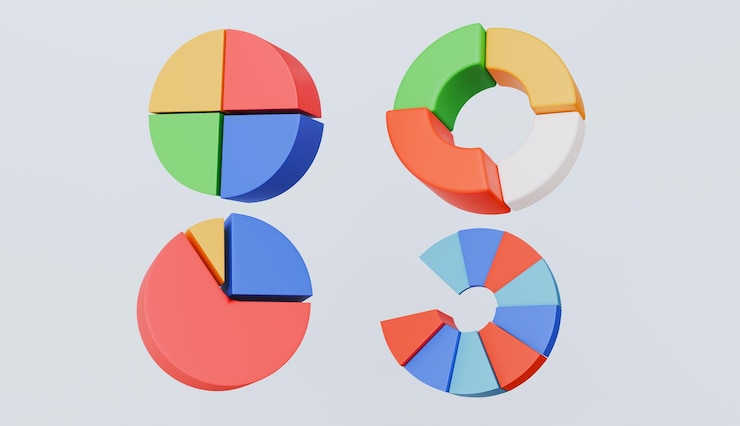 Foto conjunto de visualización de datos de iconos de gráficos de pastel concepto de análisis de datos