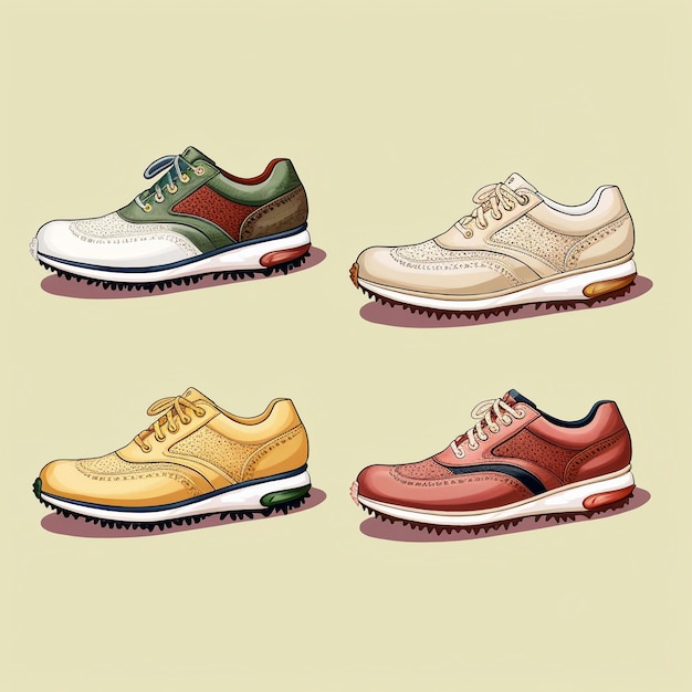 Un conjunto de zapatos de golf en una ilustración vectorial