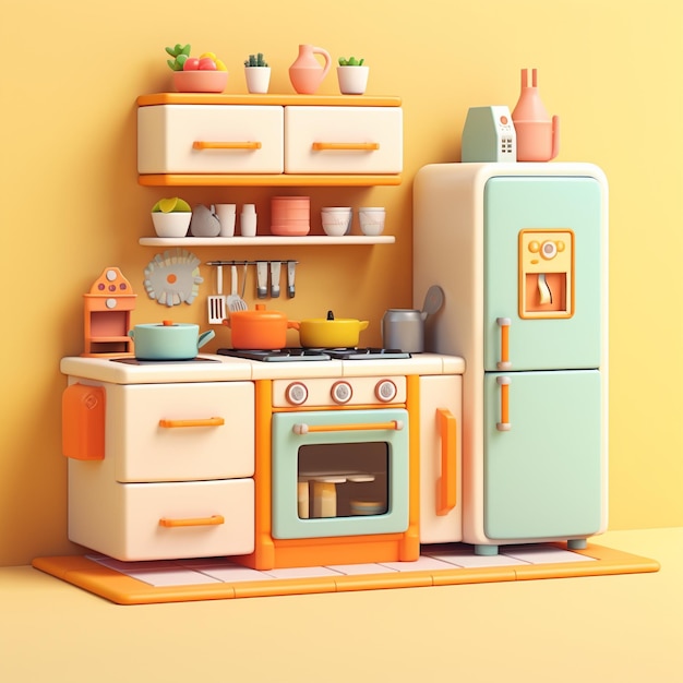 Conjuntos de cozinha de brinquedo de desenho animado 3d
