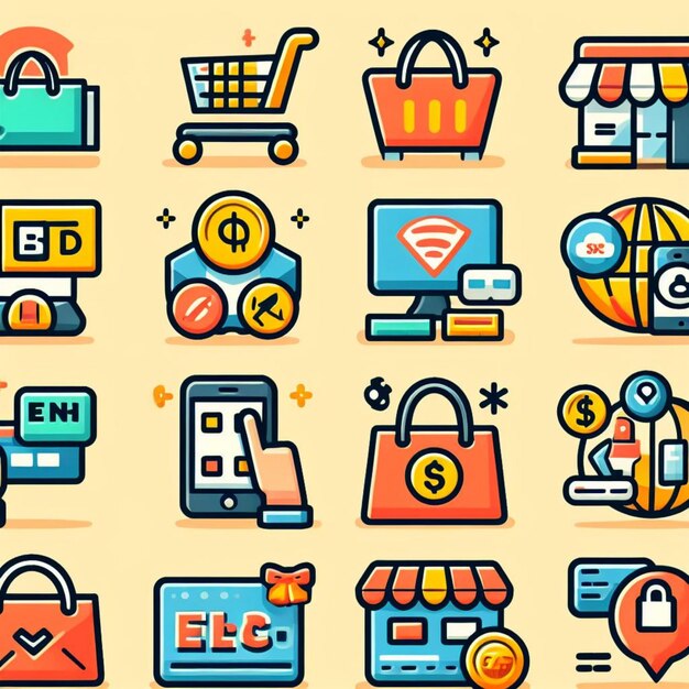 Conjuntos de iconos vectoriales para compras y marketing en línea