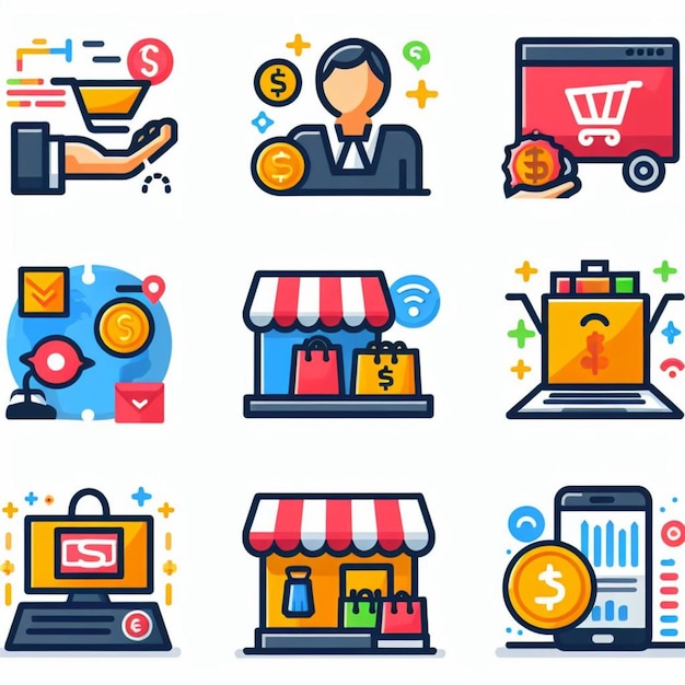 Conjuntos de iconos vectoriales para compras y marketing en línea