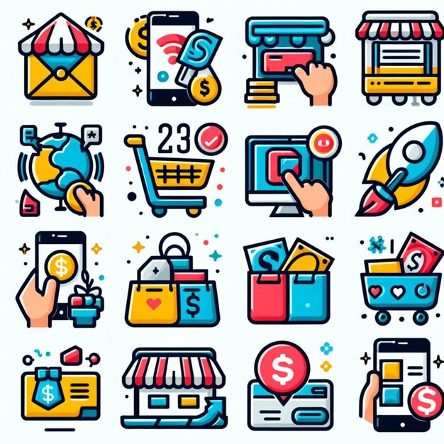 Conjuntos de iconos vectoriales para compras y marketing en línea