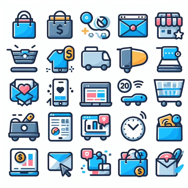 Conjuntos de iconos vectoriales para compras y marketing en línea