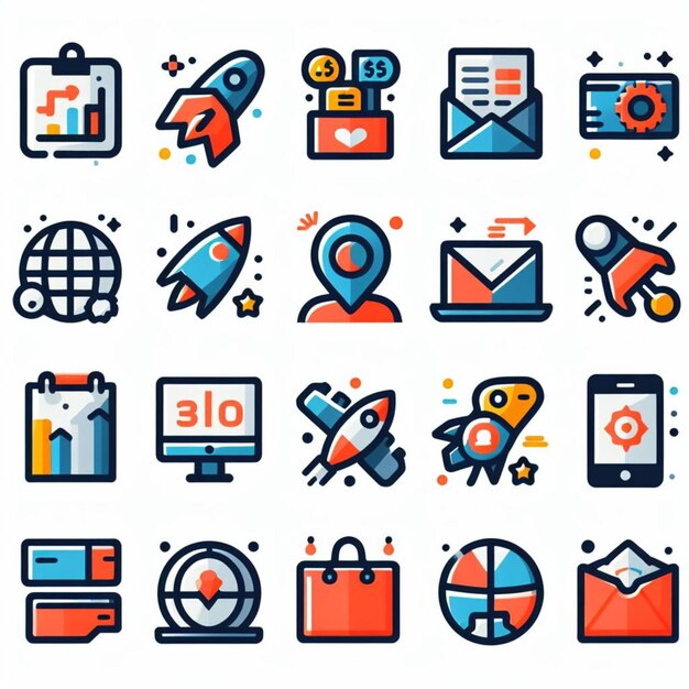 Foto conjuntos de iconos vectoriales para compras y marketing en línea